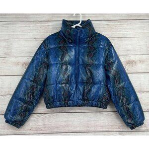 Azalea Wang Midtown Snakeskin Print Puffer Jacket‎ Women's Medium Blue/Green/Red